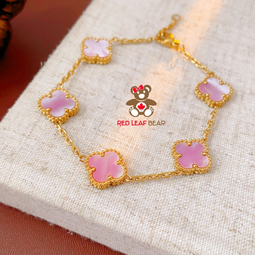 Gold and Pink Clover Bracelet